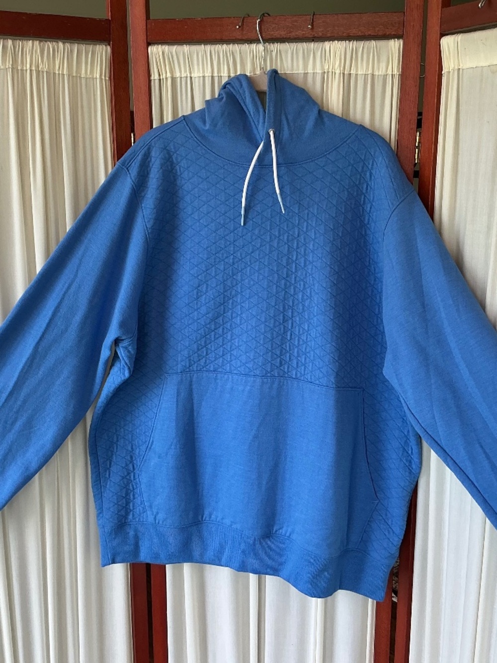 B Draddy Hoodie Mens Quilted Blue Pullover Kangaroo Pocket Sweatshirt Size XL
